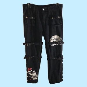 Buckle belt pants gothic emo teen bootcut leg